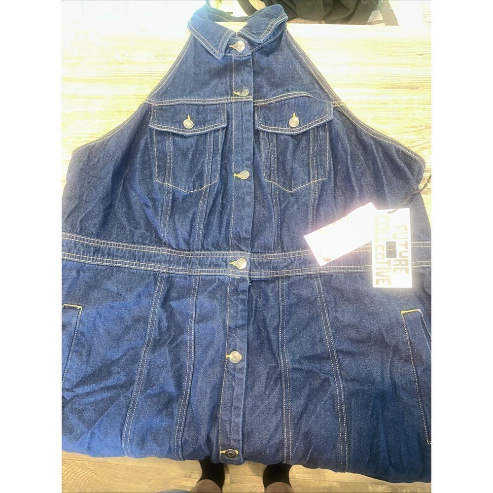 Women's Collared Denim Mini Dress - Future Collective. Blue Size 22. NWT. U - Picture 3 of 10